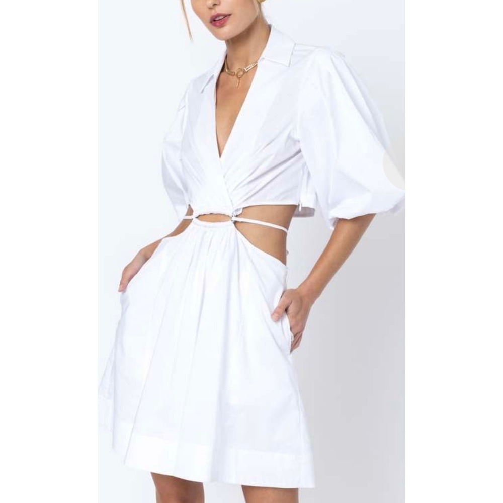 Jonathan Simkhai white Aulora mini dress in a cotton-blend poplin fabric medium